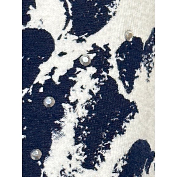 Weekends by Chico’s size 3 cream with navy print rhinestones 3/4 sleeve top - Picture 2 of 7